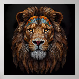 Poster Tête de lion en mosaïque majestueuse