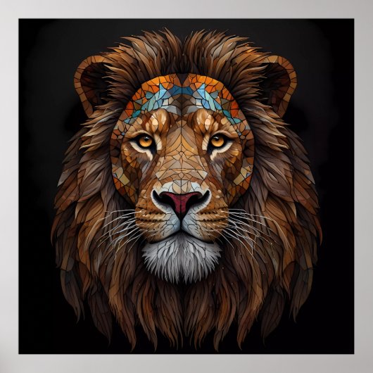 Poster Tête de lion en mosaïque majestueuse (Devant)