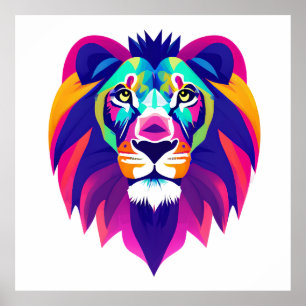 Poster Tête de lion géométrique colorée