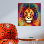 Poster Tête de lion Pop Art<br><div class="desc">Cette tête de lion pop art majestueux coloré est AI Art. L'art de l'intelligence artificielle a été créé avec NightCafe.</div>