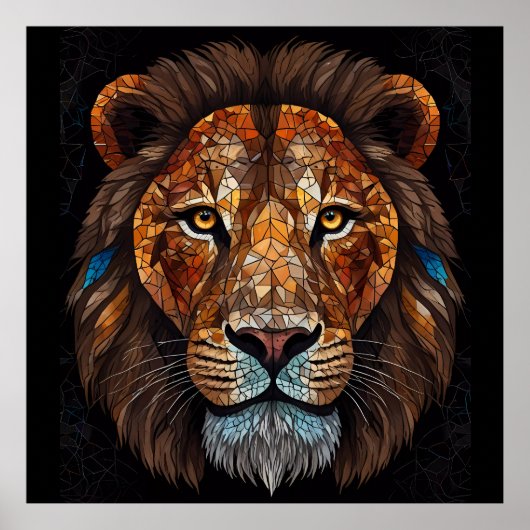 Poster Tête de Lions avec effet mosaïque vitrail (Devant)