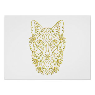 Poster Tête de loup en or