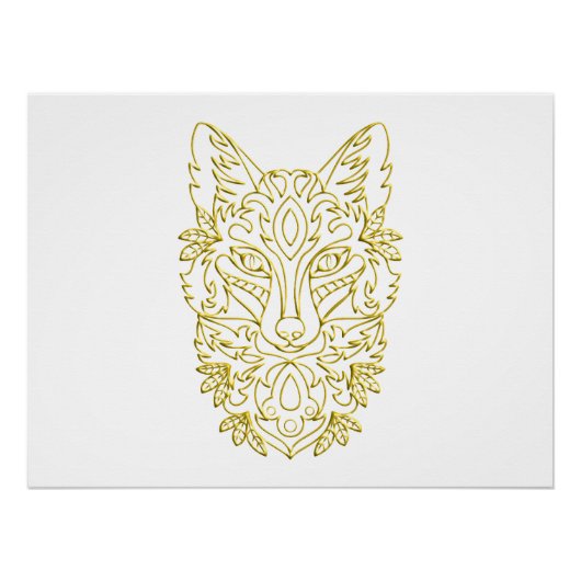 Poster Tête de loup en or (Devant)