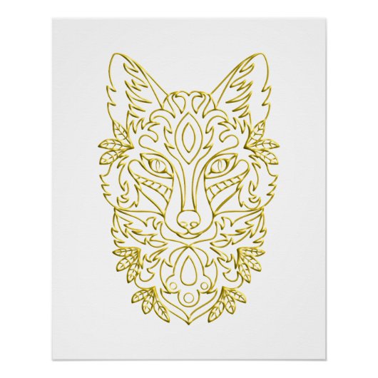 Poster Tête de loup en or (Devant)