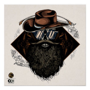 Poster Tête de mort hipster skulls cowboy barbu