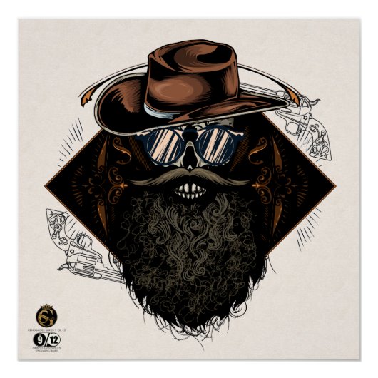 Poster Tête de mort hipster skulls cowboy barbu (Devant)