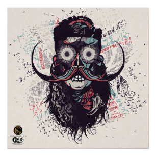 Poster Tête de mort hipster skulls yeux psychédélique