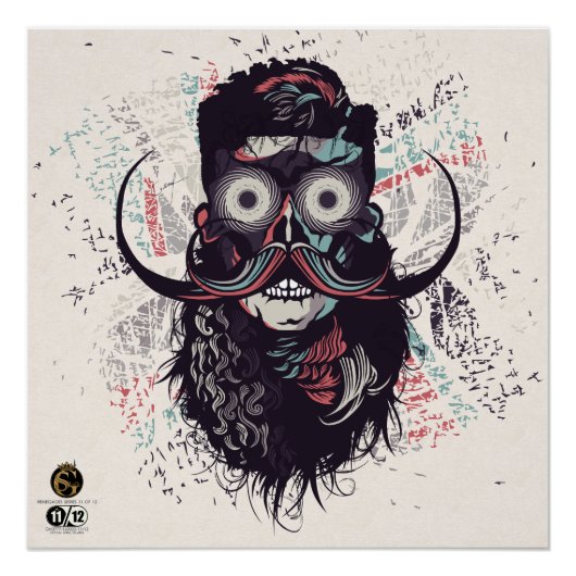 Poster Tête de mort hipster skulls yeux psychédélique (Devant)