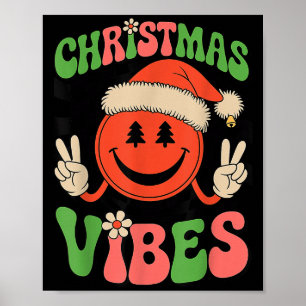 Poster Tête de Noël Groovy Vibes Sourire Chapeau de Père