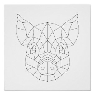Poster Tête de porc Géométrique Noir & Blanc Art Moderne