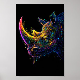 Poster Tête de Rhinocéros Néon – Art Psychédélique de la 