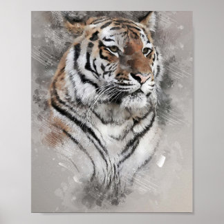 Poster tête de tigre majestueux aquarelle peinture à l'hu