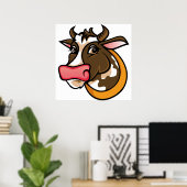 Poster Tête de vache Brown joueuse avec nez rose (Bureau à domicile)