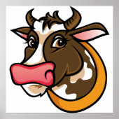 Poster Tête de vache Brown joueuse avec nez rose (Devant)