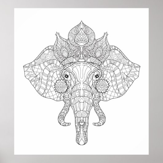 Poster Tête d'éléphant Zendoodle 2 (Devant)