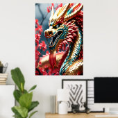 Poster Tête d'or du dragon à respiration par feu (Bureau à domicile)