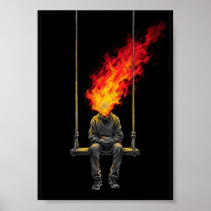 Poster Tête flamboyante surréaliste Graphisme de streetwe