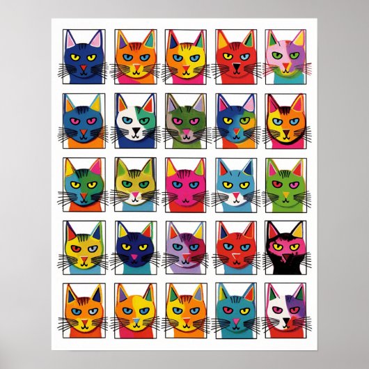 Poster Têtes de chats sobres Fun Whimsical Pop Art Style  (Devant)