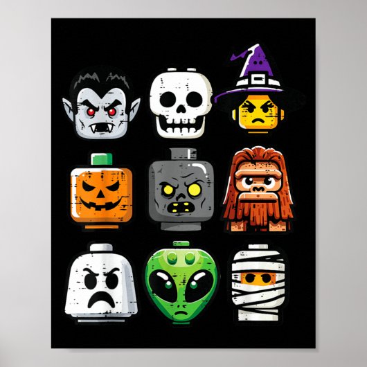 Poster Têtes de fantômes de citrouille en brique Hallowee (Devant)