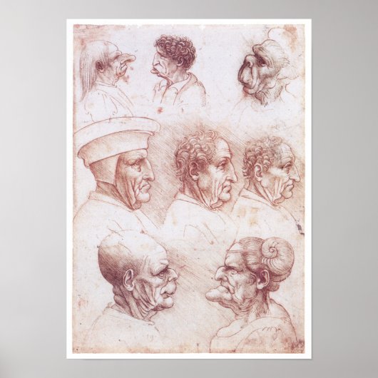 Poster Têtes grises, Léonard de Vinci (Devant)