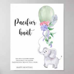 Poster Tétine éléphant et ballon chasse jeu de baby showe