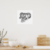 Poster Teufelschädel schwarz weiß Zeichnung (Cuisine)