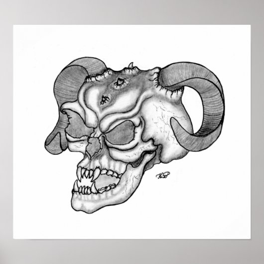 Poster Teufelschädel schwarz weiß Zeichnung (Devant)