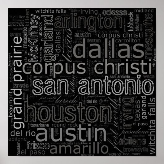 Poster Texas Cities Text Collage (Devant)