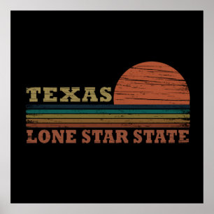 Poster texas classique étoile lone style coucher de solei