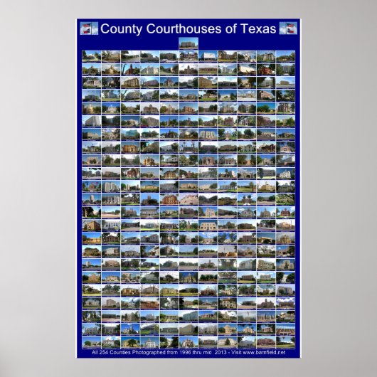 Poster Texas County Courthouses (blauw verticaal) (Voorkant)
