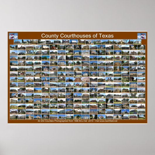 Poster Texas County Courthouses (bruin horizontaal (Voorkant)