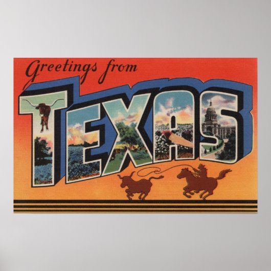Poster Texas (Cowboy Roping Bull)Scènes de grandes lettre (Devant)