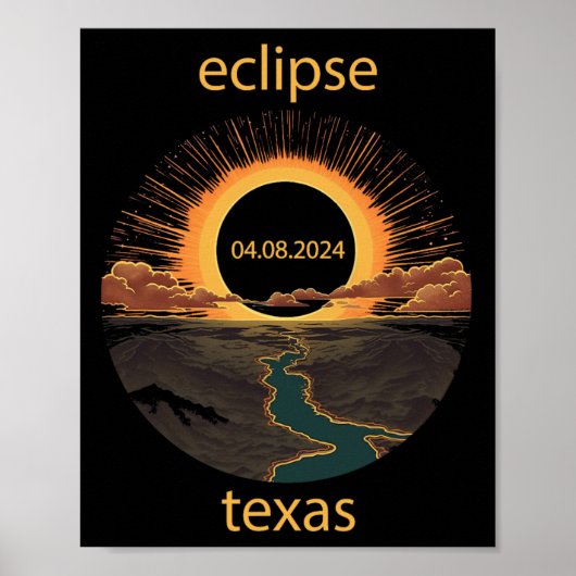 Poster Texas Eclipse 8 avril 2024 04.08.2024 Texas Solar (Devant)
