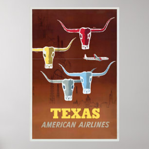 Poster Texas États-Unis Amérique États-Unis Voyage Vintag