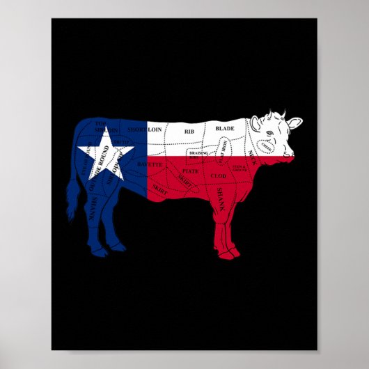 Poster Texas Flag Bbq Beef Butcher Cuts Rbecue - Texan Bu (Devant)