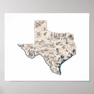 Poster Texas Formé Texan Lone Star Vintage Carte d'image