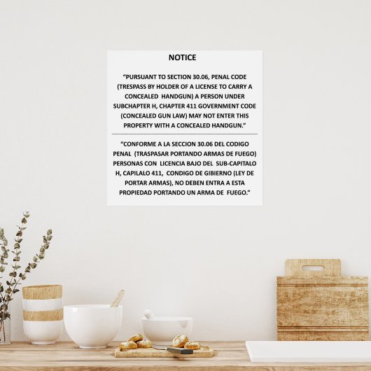 Poster Texas Gun Law - Blanc de base - Carry caché (Cuisine)