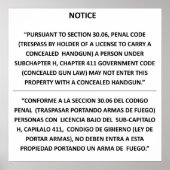 Poster Texas Gun Law - Blanc de base - Carry caché (Devant)