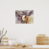 Poster Texas Longhorn aquarelle photo Abstrait moderne (Cuisine)