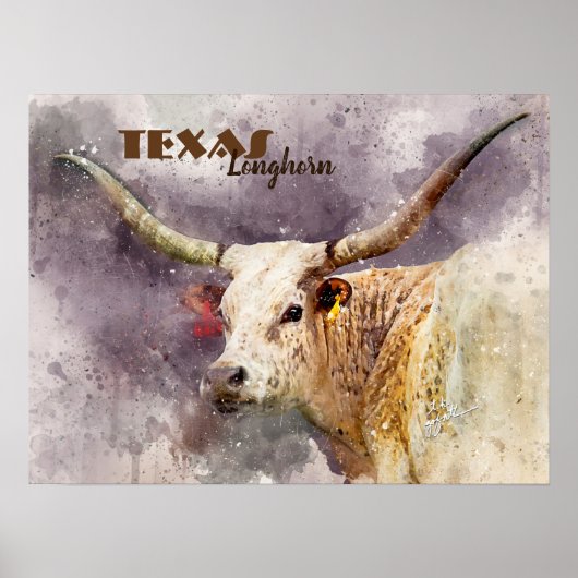 Poster Texas Longhorn aquarelle photo Abstrait moderne (Devant)