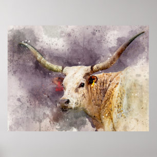 Poster Texas Longhorn Aquarelle photo Art Abstrait