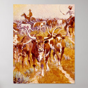 Poster 'Texas Longhorns', Olaf C.Seltzer_Grande oeuvre d'