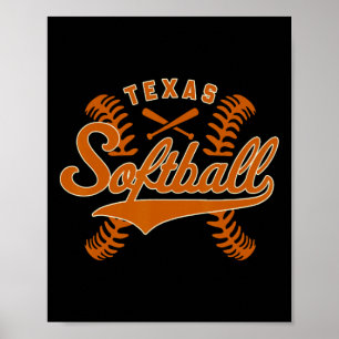 Poster Texas Softll Vintage Hommes Enfants Équipe Rétro S