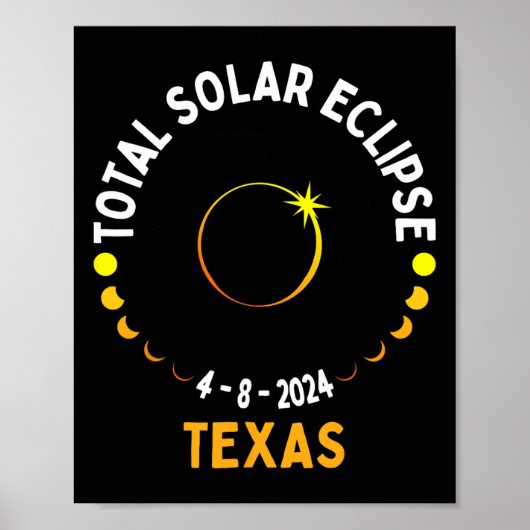Poster Texas Solar Eclipse 2024 Partie Total États-Unis C (Devant)
