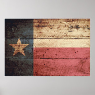 Poster Texas State Flag on Old Wood Grain