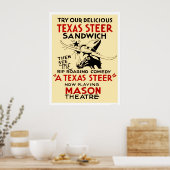Poster Texas Steer Sandwich 1938 WPA (Cuisine)