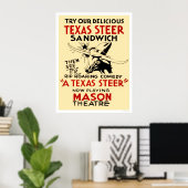 Poster Texas Steer Sandwich 1938 WPA (Bureau à domicile)