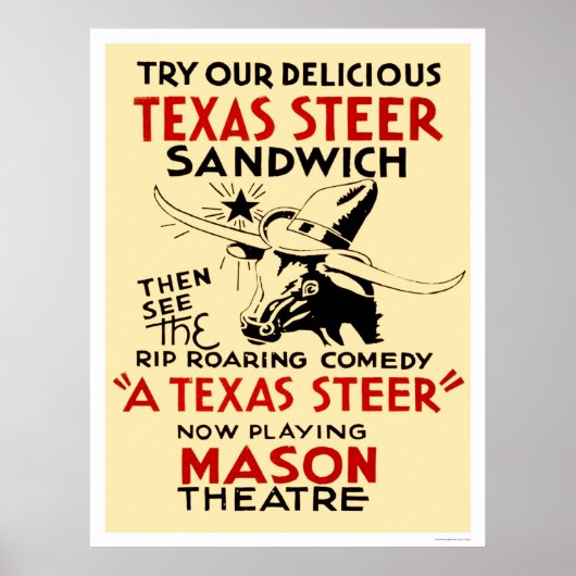 Poster Texas Steer Sandwich 1938 WPA (Devant)