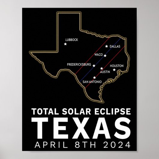 Poster Texas Total Solar Eclipse 2024 Parcours De Totalit (Devant)