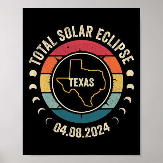 Poster Texas Total Solar Eclipse 2024 Totalité américaine (Devant)
